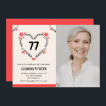 Invitation Elégant Coeur Floral Rouge pour son 77e anniversai<br><div class="desc">Elégant Coeur Floral Rouge pour son 77e anniversaire Invitation moderne</div>