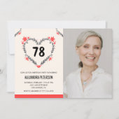 Invitation Elégant Coeur Floral Rouge pour son 78e anniversai (Devant)
