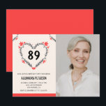 Invitation Elégant Coeur Floral Rouge pour son 89e anniversai<br><div class="desc">Elégant Coeur Floral Rouge pour son 89e anniversaire Invitation moderne</div>