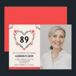 Invitation Elégant Coeur Floral Rouge pour son 89e anniversai<br><div class="desc">Elégant Coeur Floral Rouge pour son 89e anniversaire Invitation moderne</div>
