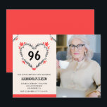Invitation Elégant Coeur Floral Rouge pour son 96e anniversai<br><div class="desc">Elégant Coeur Floral Rouge pour son 96e anniversaire Invitation moderne</div>