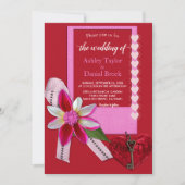 Invitation Élégant Coeur Rouge Ruban Script Mariage Formel Cl (Devant)