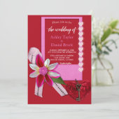 Invitation Élégant Coeur Rouge Ruban Script Mariage Formel Cl (Debout devant)