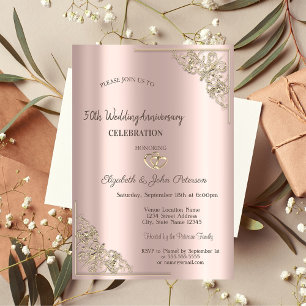 Invitation Elégant Coeurs Cadre Rose Gold Mariage