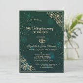 Invitation Elegant Coeurs Cadre Vert Mariage Anniversaire (Debout devant)