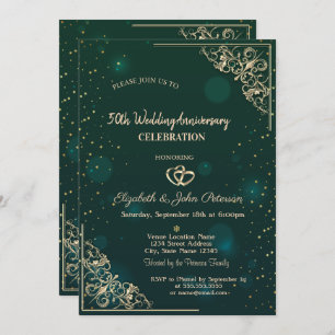 Invitation Elegant Coeurs Cadre Vert Mariage Anniversaire