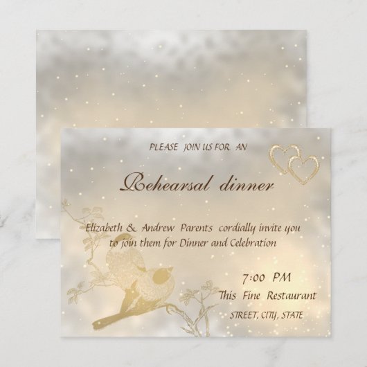 Invitation Élégant Coeurs Chic Or, Dîner De Répétition D'Oise (Devant / Derrière)