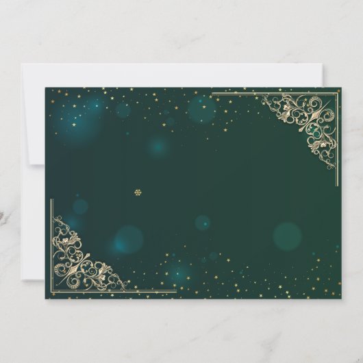 Invitation Elégant Coeurs d'or Cadre Mariage vert RSVP (Dos)