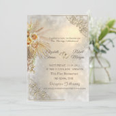 Invitation Elégant Coeurs d'or chic Boho Fleurs Mariage (Debout devant)