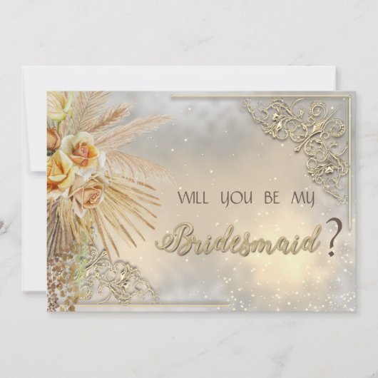 Invitation Elégant Coeurs d'or Chic Fleurs de Boho (Devant)