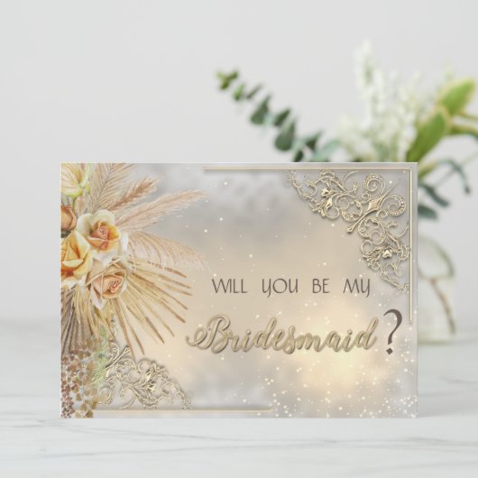 Invitation Elégant Coeurs d'or Chic Fleurs de Boho (Debout devant)