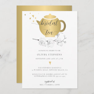 Invitation Elégant Coeurs d'or doux Orchid Floral Thé nuptial