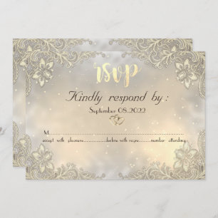 Invitation Elégant Coeurs d'or Lace Mariage RSVP