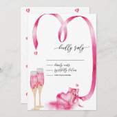 Invitation Elégant Coeurs rouges Verre de Champagne RSVP (Devant / Derrière)