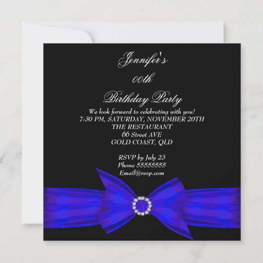 Invitation Elégant colbolt royal Blue fête d'anniversaire (Dos)