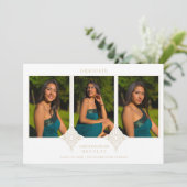 Invitation Elegant Collage Lace Romantic 3 Photos Graduation (Debout devant)