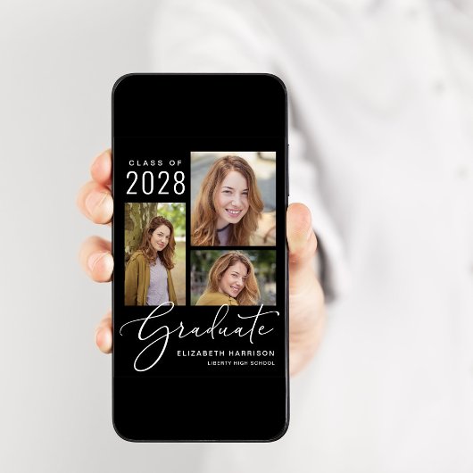 Invitation Elégant Collage Photo Black Graduation Party