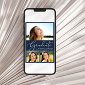 Invitation Elégant Collage Photo Blue Graduation Party