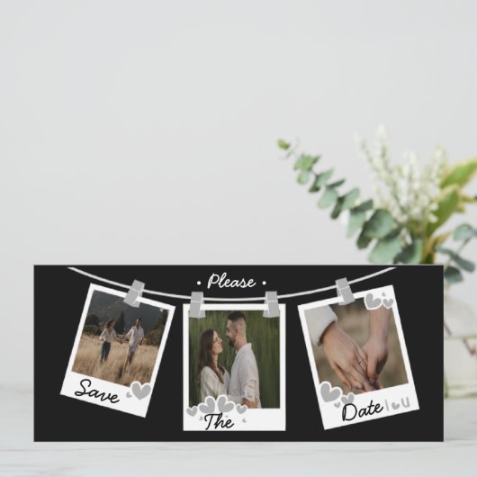 Invitation Élégant Collage Photo Enregistrer La Date (Debout devant)