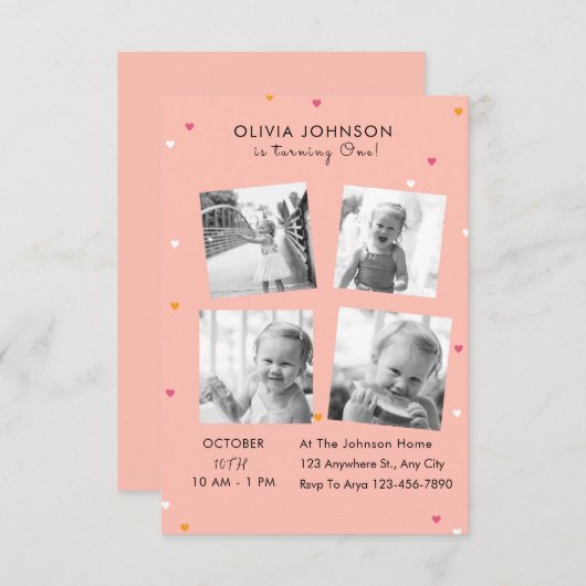 Invitation Elégant Collage photo fête d'anniversaire (Devant / Derrière)
