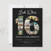 Invitation élégant collage photo noir pour 16 ans (Devant)