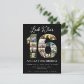 Invitation élégant collage photo noir pour 16 ans (Debout devant)