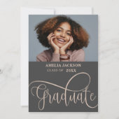 Invitation Élégant Collage Photo Rose Gold Script Diplômé (Devant)