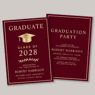 Invitation Elegant College Burgundy Gold Graduation Party