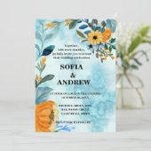 Invitation Elégant coloc à eau à fleurs bleu chic (Debout devant)