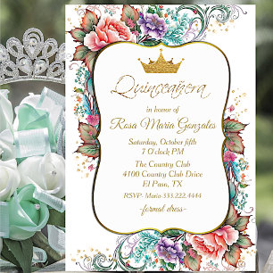 Invitation Elégant coloré Floral Quinceañera Anniversaire