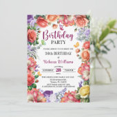 Invitation Elegant Colorful Floral 36th Birthday Party (Debout devant)
