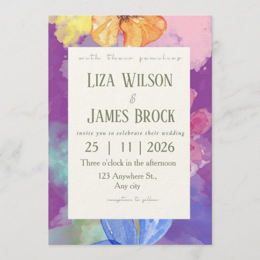 Invitation Elegant  Colorful Floral  Wedding  (Devant)