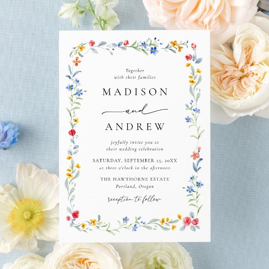 Invitation Elegant Colorful Wildflower Meadow Wedding