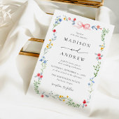 Invitation Elegant Colorful Wildflower Pink Bow Wedding