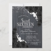 Invitation Elégant Confetti Argent Noir Roses doux 16 (Devant)
