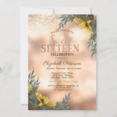 Invitation Elégant Confetti en or, Sunflower Sweet 16 (Devant)
