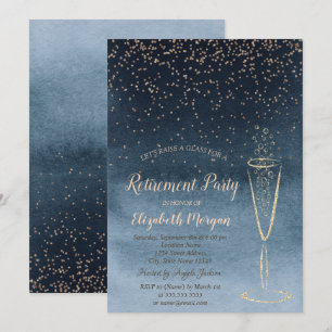 Invitation Élégant Confetti en verre bleu OmbreRetirement