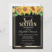 Invitation Elégant Confetti Gold Frame Sunflowers Sweet 16 (Devant)