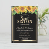 Invitation Elégant Confetti Gold Frame Sunflowers Sweet 16 (Debout devant)