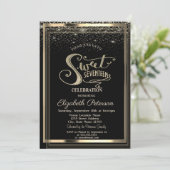 Invitation Elégant Confetti Gold Frame Sweet 17 Anniversaire (Debout devant)