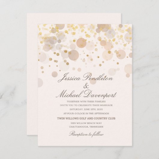 Invitation Élégant Confetti Gold Romantique Mariage Script (Devant / Derrière)
