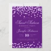 Invitation Élégant Confetti violet photo Sweet 16 (Devant)