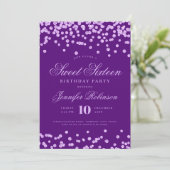 Invitation Élégant Confetti violet photo Sweet 16 (Debout devant)