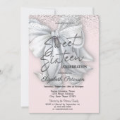 Invitation Elegant Confetti White Bow Pink Sweet 16 (Devant)
