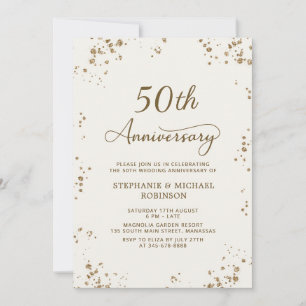 Invitation Élégant Confettis Dorés 50e Anniversaire de Mariag