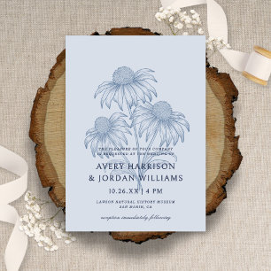 Invitation Élégant Confleur Botanique Dusty Mariage Bleu