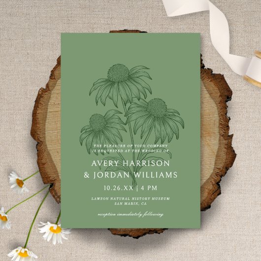 Invitation Élégant Conflower Botanical Sage Green Mariage