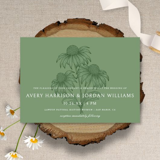 Invitation Élégant Conflower Botanical Sage Green Mariage