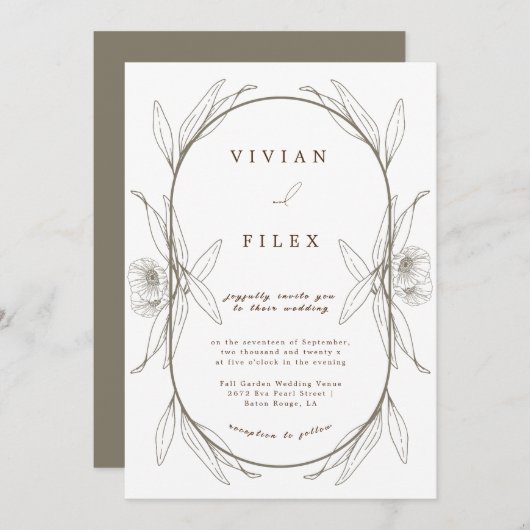 Invitation Élégant Confort Vert Lumière Mariage Capsule Flora (Devant / Derrière)