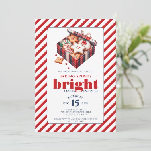 Invitation Élégant Cookie Exchange Party Blue Red (Debout devant)